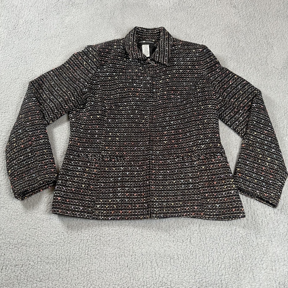 Sag Harbor Jacket Womens 8 Black Metallic Tweed Acrylic Blend Lined Zip Up